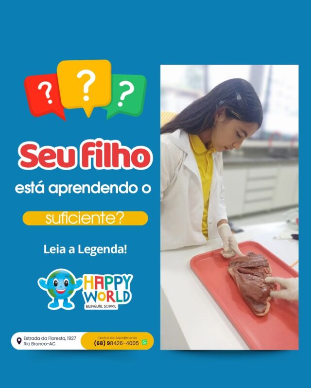 “Será que meu filho está aprendendo o suficiente para se desenvolver bem?”

Essa é uma dúvida legítima de muitas famílias durante a jornada escolar. Na Happy World, a resposta começa com um compromisso: formar uma base sólida de conhecimentos, habilidades e atitudes que acompanham os alunos por toda a vida escolar.

Aqui, a construção do conhecimento acontece de forma progressiva e intencional, respeitando cada etapa do desenvolvimento. Desde a educação infantil, promovemos experiências que despertam a curiosidade, estimulam o pensamento crítico e fortalecem as habilidades essenciais para os desafios futuros.

Na imagem, nossa aluna do 8º ano participa de uma aula investigativa no laboratório de ciências, explorando na prática o funcionamento do sistema circulatório. Um exemplo claro de como aqui a educação é pensada não só na educação infantil , mas também em aprendizagens mais complexas, sempre com o propósito de desenvolver a autonomia e o protagonismo de cada estudante. 

Investimos hoje para formar os cidadãos do amanhã.Daqui, para o mundo! 🇧🇷🌏

#HappyWorld
#EducaçãoBilíngue
#EducaçãoComPropósito 
#FormaçãoIntegral 
#BaseSólida 
#EnsinoDeExcelência 
#CiênciaNaPrática