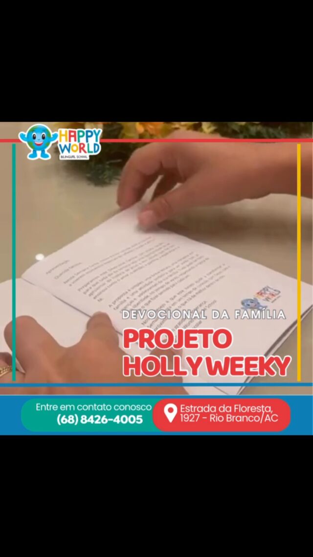 🕊️A Semana Santa está chegando, e com ela, uma oportunidade linda de nos conectarmos com o verdadeiro significado da Páscoa. 🌟

Preparamos, com muito carinho, um Devocional de Páscoa como presente especial para nossa comunidade escolar.
Um material simples, profundo e cheio de amor, com ações práticas e simbólicas para serem vividas em família, complementando os conhecimentos adquiridos na escola e fortalecendo ainda mais os valores cristãos institucionalizados em nossa proposta educacional: respeito, comprometimento, socialização, convivência, amizade, solidariedade, gratidão, bondade, tolerância, acolhimento, felicidade e amor ao mundo.

Que essa jornada traga luz, esperança e reflexão para todos nós!

#HappyWorld
#DevocionalDePáscoa
#SemanaSanta
#PáscoaCristã
#FamíliaEEscola
#EducaçãoComPropósito
#ValorizandoAtitudes
#ConstruindoFuturo